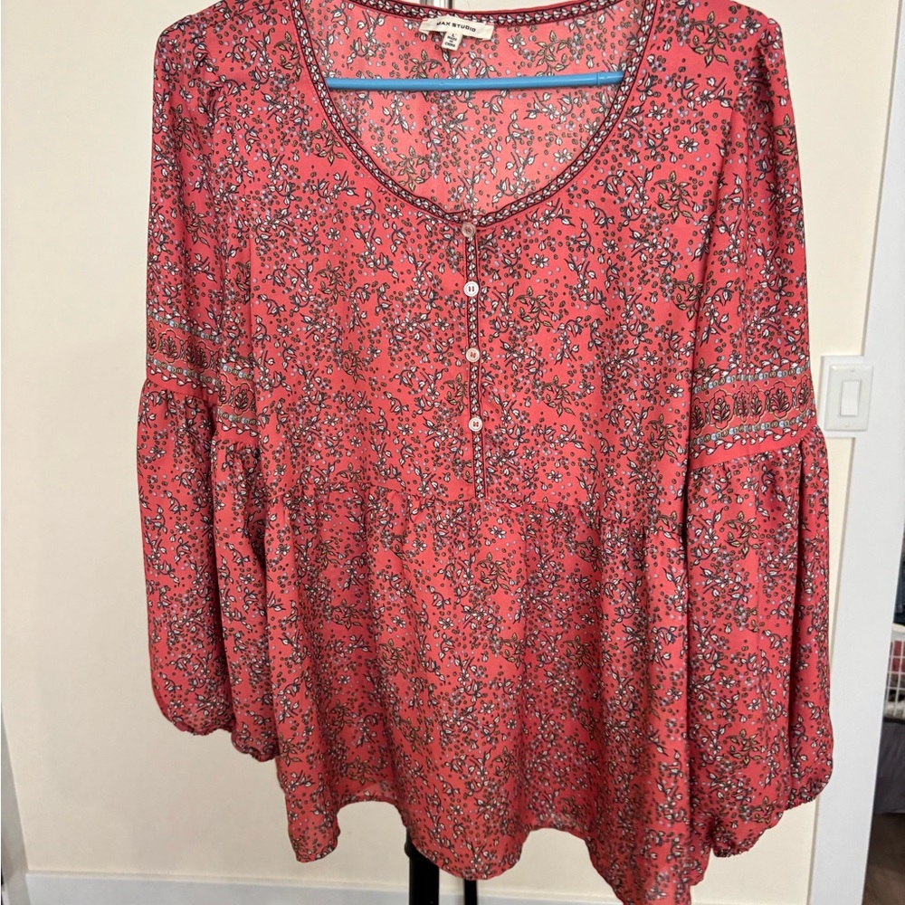 Max Studio Coral Floral Henley Tunic
